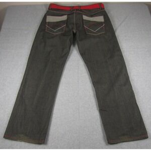 Red Ape Baggy Jeans Mens 38x31 (36x31) Gray Red‎ Stitch Y2K Hip Hop Belted Denim
